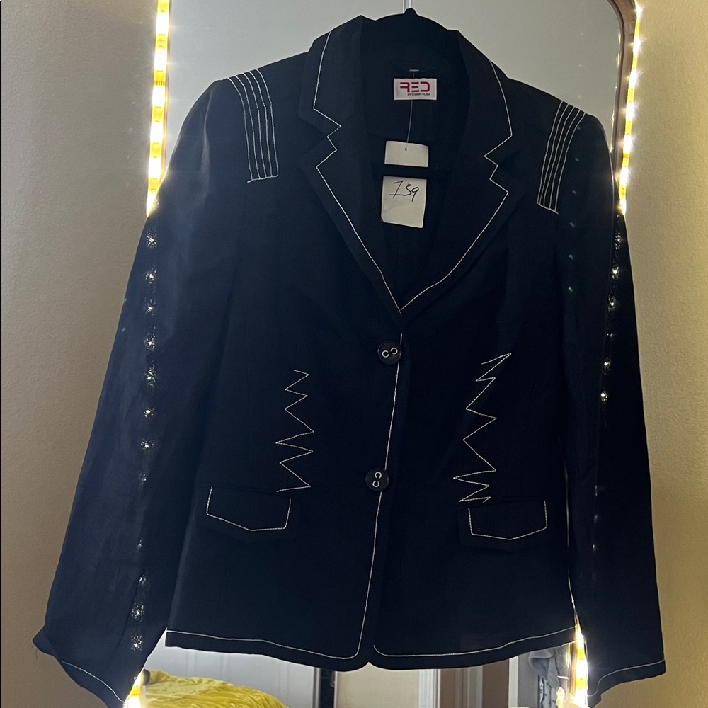 RED by Eugen Klein Black Women's Jacket with White Stitching